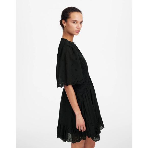 Madewell Cotton Eyelet Flutter Sleeve Mini Dress NU556 Black Size 12 NWT/FLAWED - Picture 3 of 6